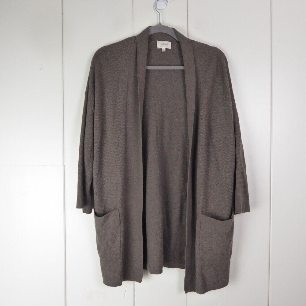 Aritzia Wildfred Cardigan SZ S Wool Open Front 3/4 Sleeve Pockets Soft Long